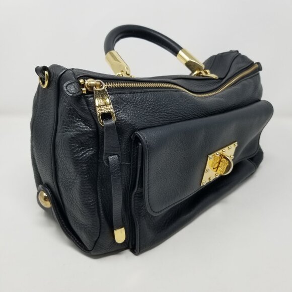 Badgley Mischka Black Leather & Gold Handbag & Crossbody Messenger Bag Handbags - Picture 5 of 16